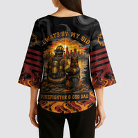 Firefighter German Shepherd Dad Kimono Sleeve Blouse Vintage Fire Flames Sunset City Skyline - Always By My Side