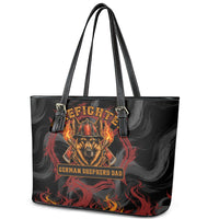 Firefighter German Shepherd Dad Leather Tote Bag Vintage Fire Flames Sunset City Skyline - Always By My Side
