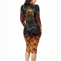 Firefighter German Shepherd Dad Long Sleeve Bodycon Dress Vintage Fire Flames Sunset City Skyline - Always By My Side