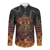 Firefighter German Shepherd Dad Long Sleeve Button Shirt Vintage Fire Flames Sunset City Skyline - Always By My Side