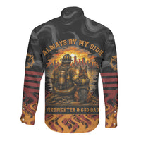 Firefighter German Shepherd Dad Long Sleeve Button Shirt Vintage Fire Flames Sunset City Skyline - Always By My Side