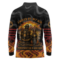 Firefighter German Shepherd Dad Long Sleeve Polo Shirt Vintage Fire Flames Sunset City Skyline - Always By My Side