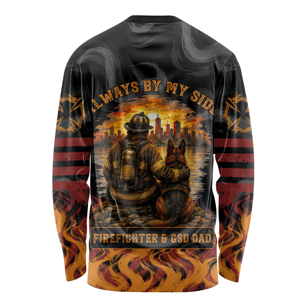 Firefighter German Shepherd Dad Long Sleeve Shirt Vintage Fire Flames Sunset City Skyline - Always By My Side