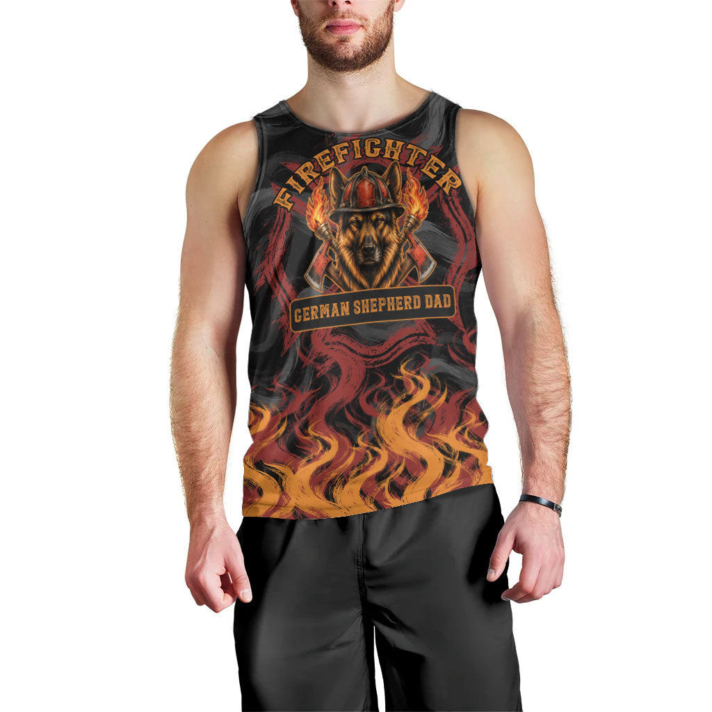 Firefighter German Shepherd Dad Men Tank Top Vintage Fire Flames Sunset City Skyline - Always By My Side