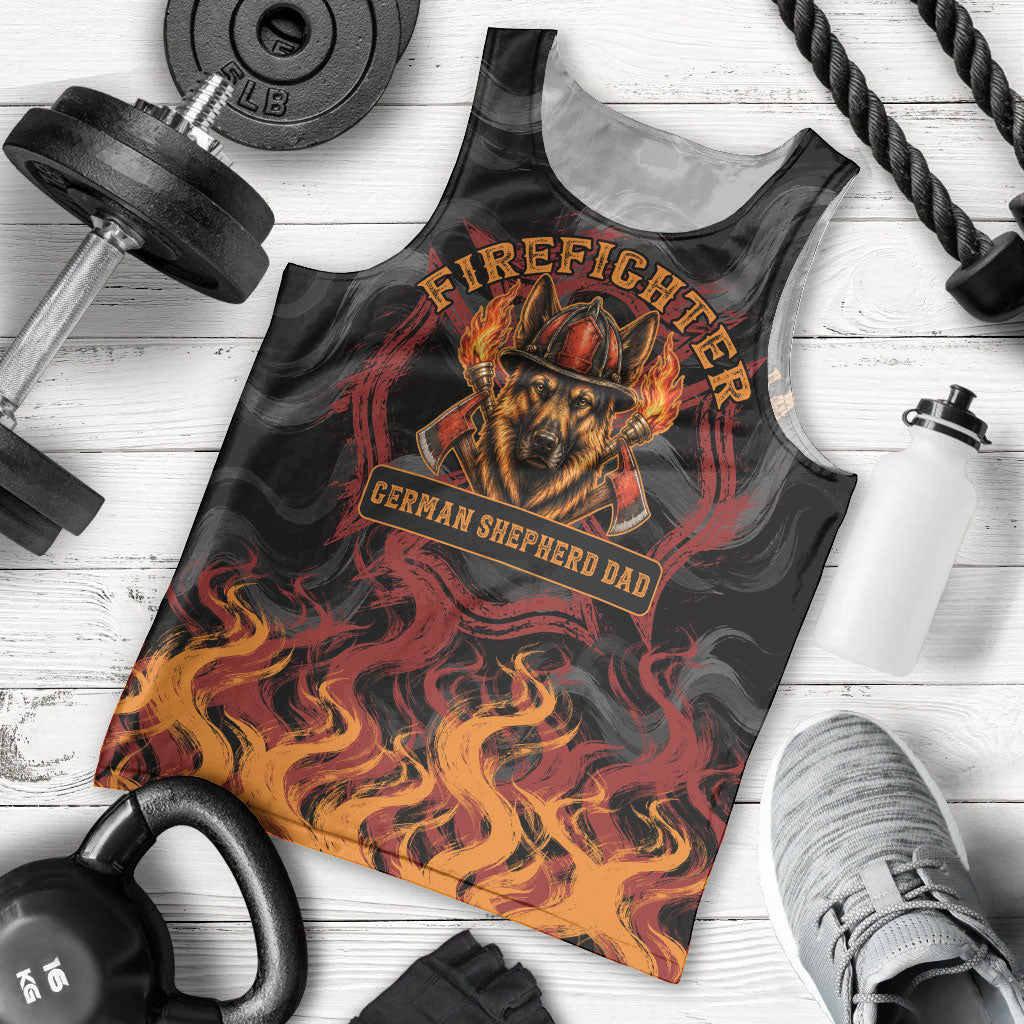 Firefighter German Shepherd Dad Men Tank Top Vintage Fire Flames Sunset City Skyline - Always By My Side