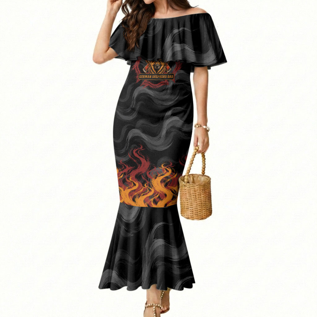 Firefighter German Shepherd Dad Mermaid Dress Vintage Fire Flames Sunset City Skyline - Always By My Side