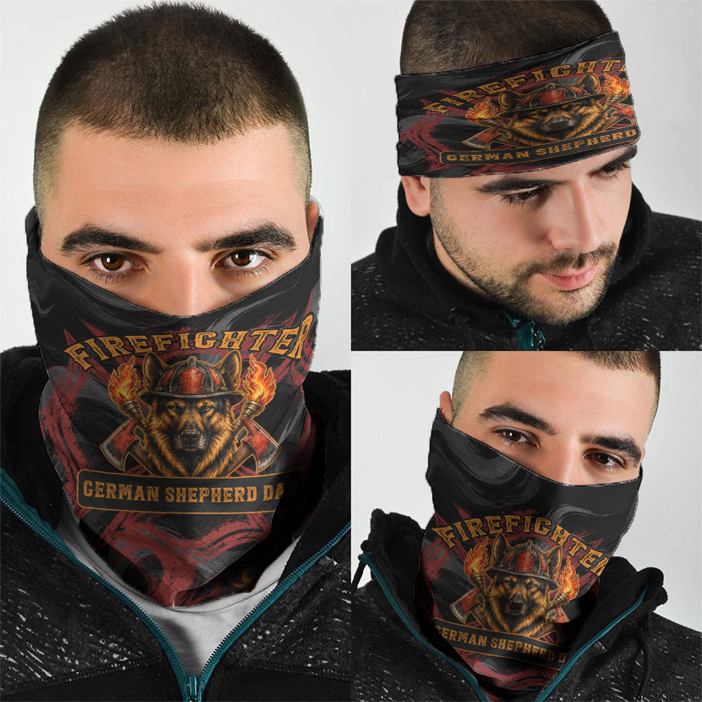 Firefighter German Shepherd Dad Neck Gaiter Vintage Fire Flames Sunset City Skyline - Always By My Side
