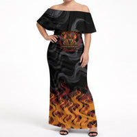 Firefighter German Shepherd Dad Off Shoulder Maxi Dress Vintage Fire Flames Sunset City Skyline - Always By My Side