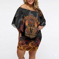 Firefighter German Shepherd Dad Off Shoulder Short Dress Vintage Fire Flames Sunset City Skyline - Always By My Side