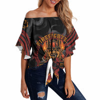 Firefighter German Shepherd Dad Off Shoulder Wrap Waist Top Vintage Fire Flames Sunset City Skyline - Always By My Side