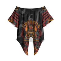 Firefighter German Shepherd Dad Off Shoulder Wrap Waist Top Vintage Fire Flames Sunset City Skyline - Always By My Side