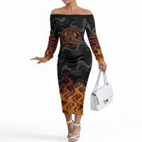Firefighter German Shepherd Dad Off The Shoulder Long Sleeve Dress Vintage Fire Flames Sunset City Skyline - Always By My Side