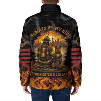 Firefighter German Shepherd Dad Padded Jacket Vintage Fire Flames Sunset City Skyline - Always By My Side