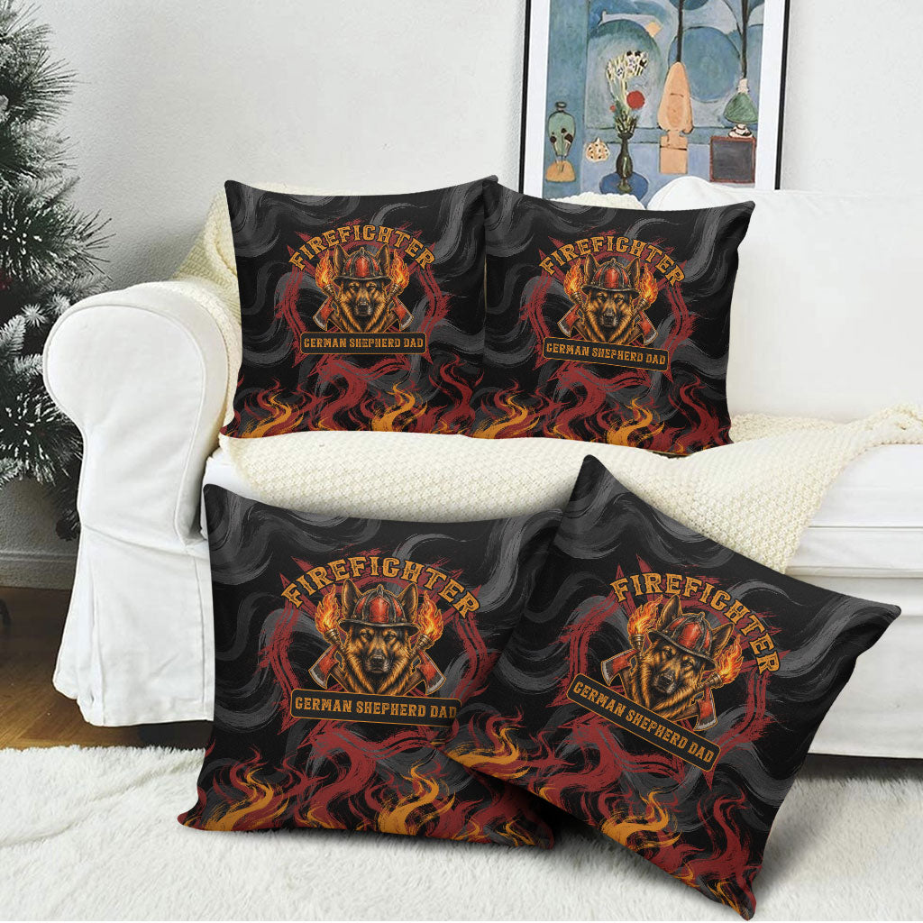 Firefighter German Shepherd Dad Pillow Cover Vintage Fire Flames Sunset City Skyline - Always By My Side