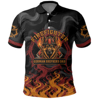 Firefighter German Shepherd Dad Polo Shirt Vintage Fire Flames Sunset City Skyline - Always By My Side