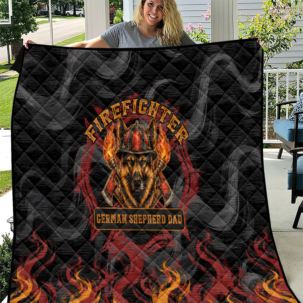 Firefighter German Shepherd Dad Quilt Vintage Fire Flames Sunset City Skyline - Always By My Side