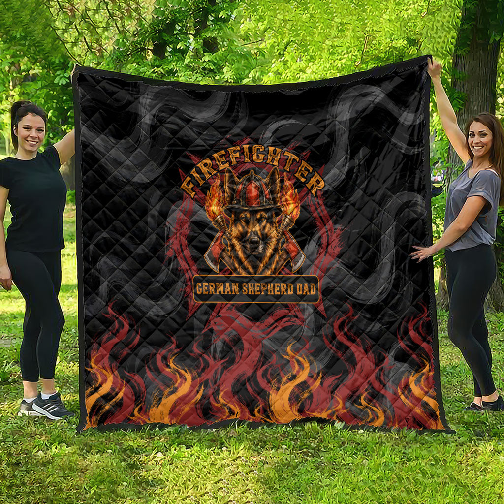 Firefighter German Shepherd Dad Quilt Vintage Fire Flames Sunset City Skyline - Always By My Side