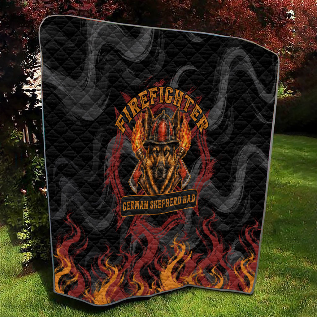 Firefighter German Shepherd Dad Quilt Vintage Fire Flames Sunset City Skyline - Always By My Side