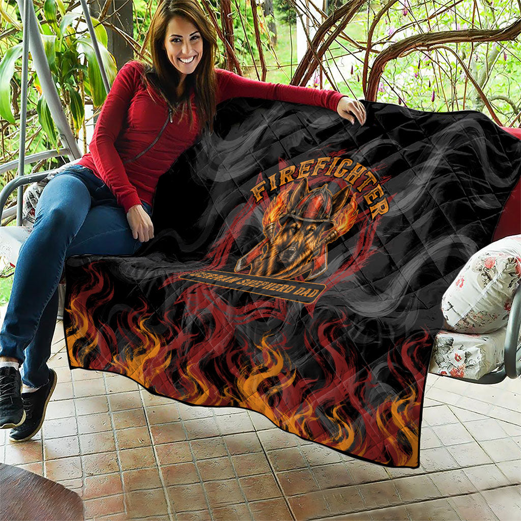 Firefighter German Shepherd Dad Quilt Vintage Fire Flames Sunset City Skyline - Always By My Side