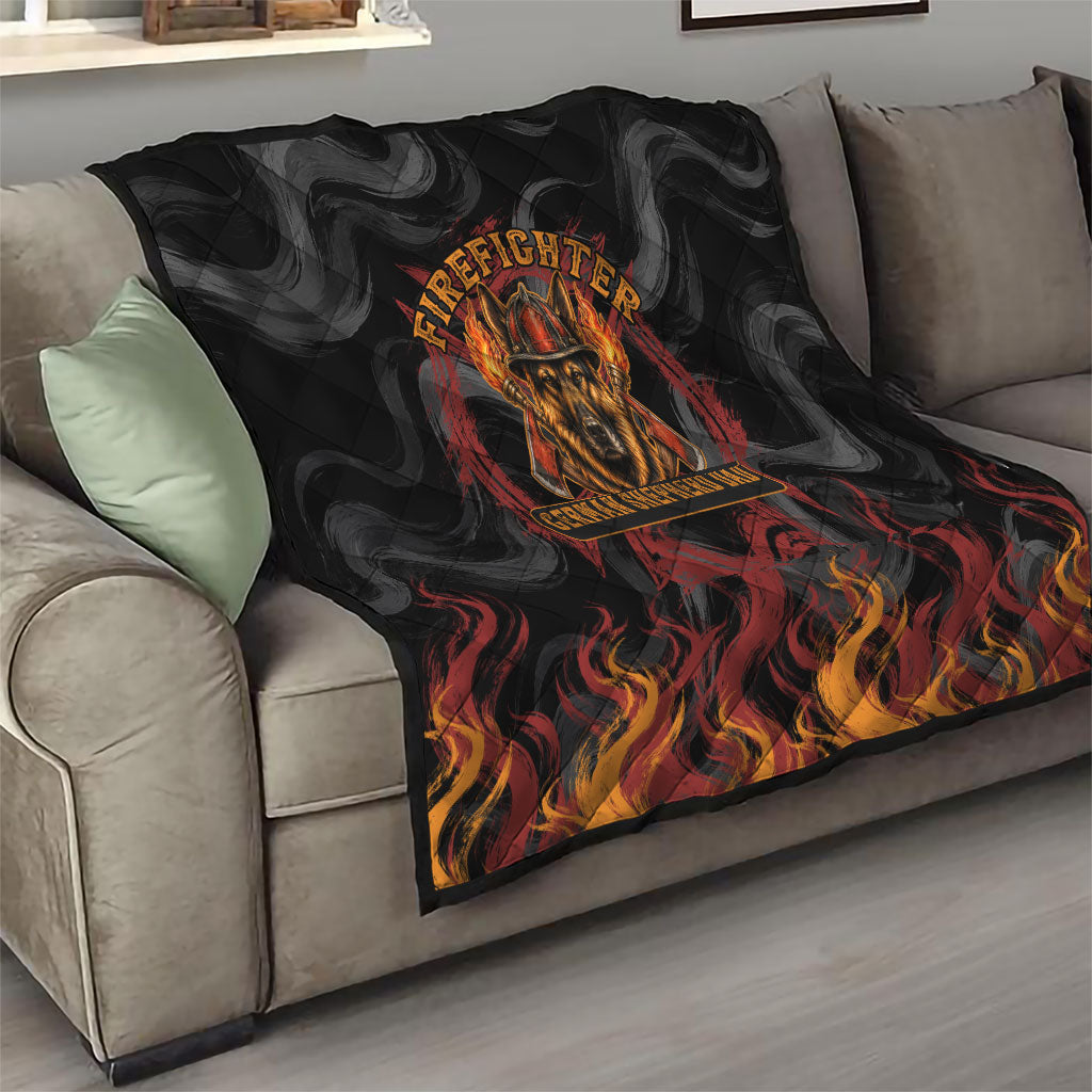 Firefighter German Shepherd Dad Quilt Vintage Fire Flames Sunset City Skyline - Always By My Side