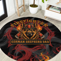 Firefighter German Shepherd Dad Round Carpet Vintage Fire Flames Sunset City Skyline - Always By My Side