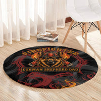 Firefighter German Shepherd Dad Round Carpet Vintage Fire Flames Sunset City Skyline - Always By My Side