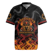 Firefighter German Shepherd Dad Rugby Jersey Vintage Fire Flames Sunset City Skyline - Always By My Side
