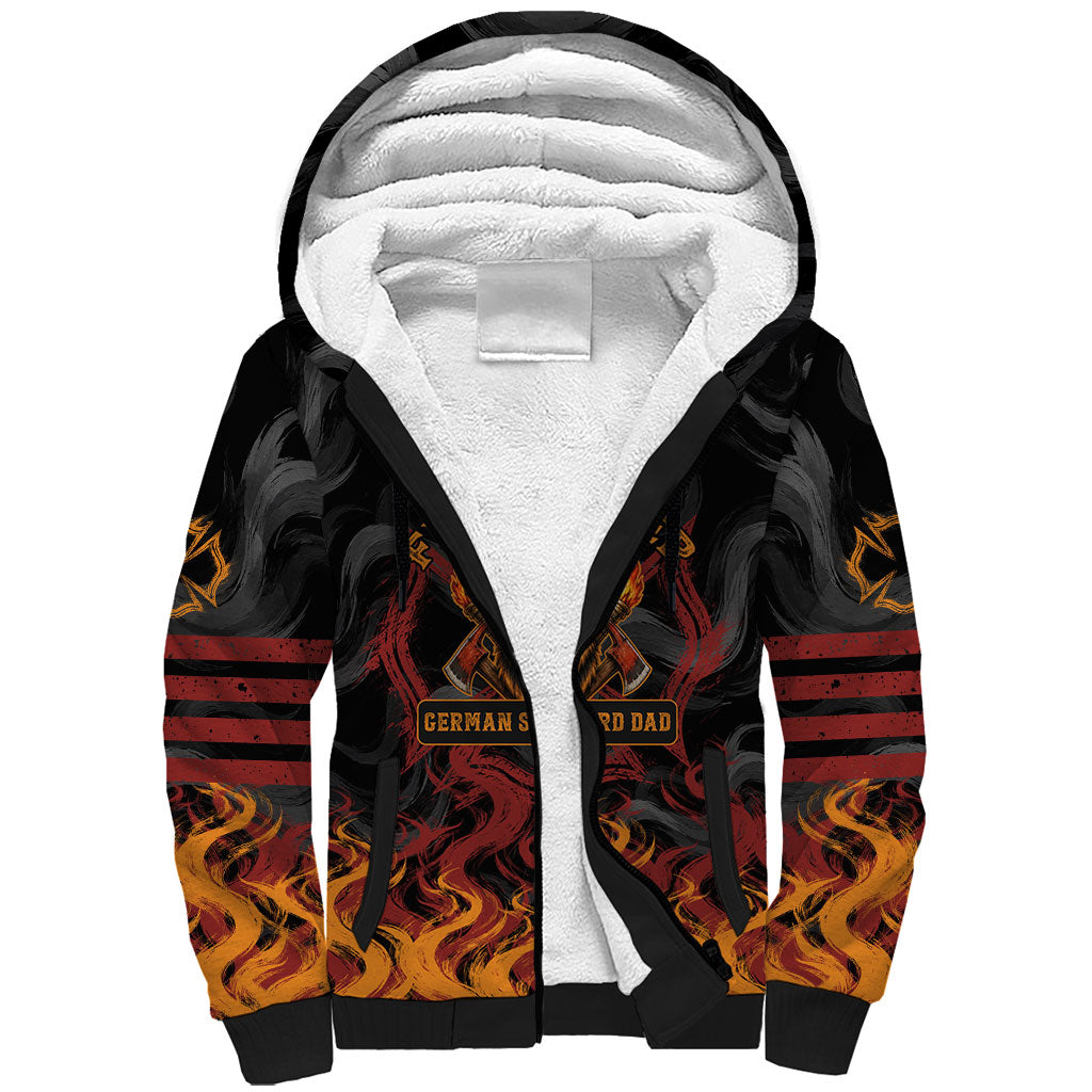 Firefighter German Shepherd Dad Sherpa Hoodie Vintage Fire Flames Sunset City Skyline - Always By My Side
