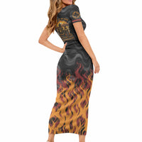 Firefighter German Shepherd Dad Short Sleeve Bodycon Dress Vintage Fire Flames Sunset City Skyline - Always By My Side