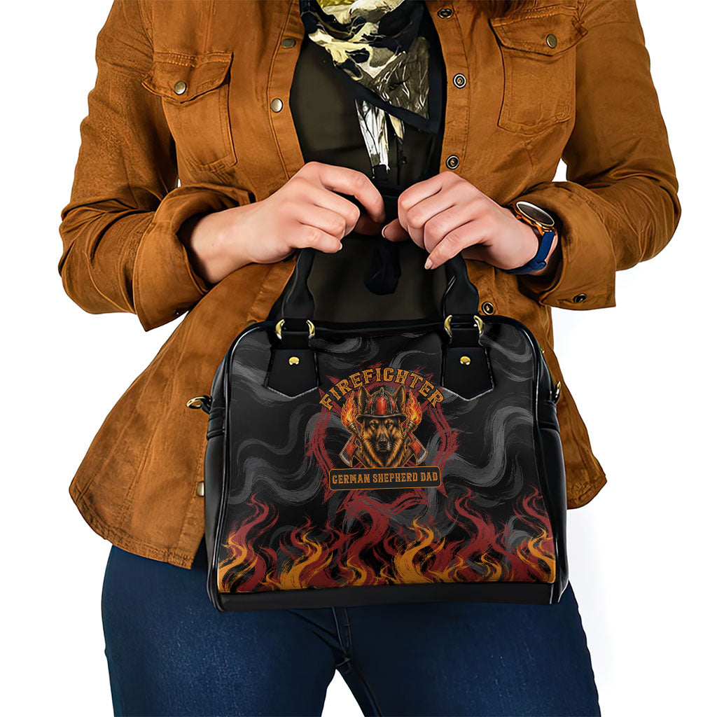 Firefighter German Shepherd Dad Shoulder Handbag Vintage Fire Flames Sunset City Skyline - Always By My Side