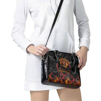 Firefighter German Shepherd Dad Shoulder Handbag Vintage Fire Flames Sunset City Skyline - Always By My Side