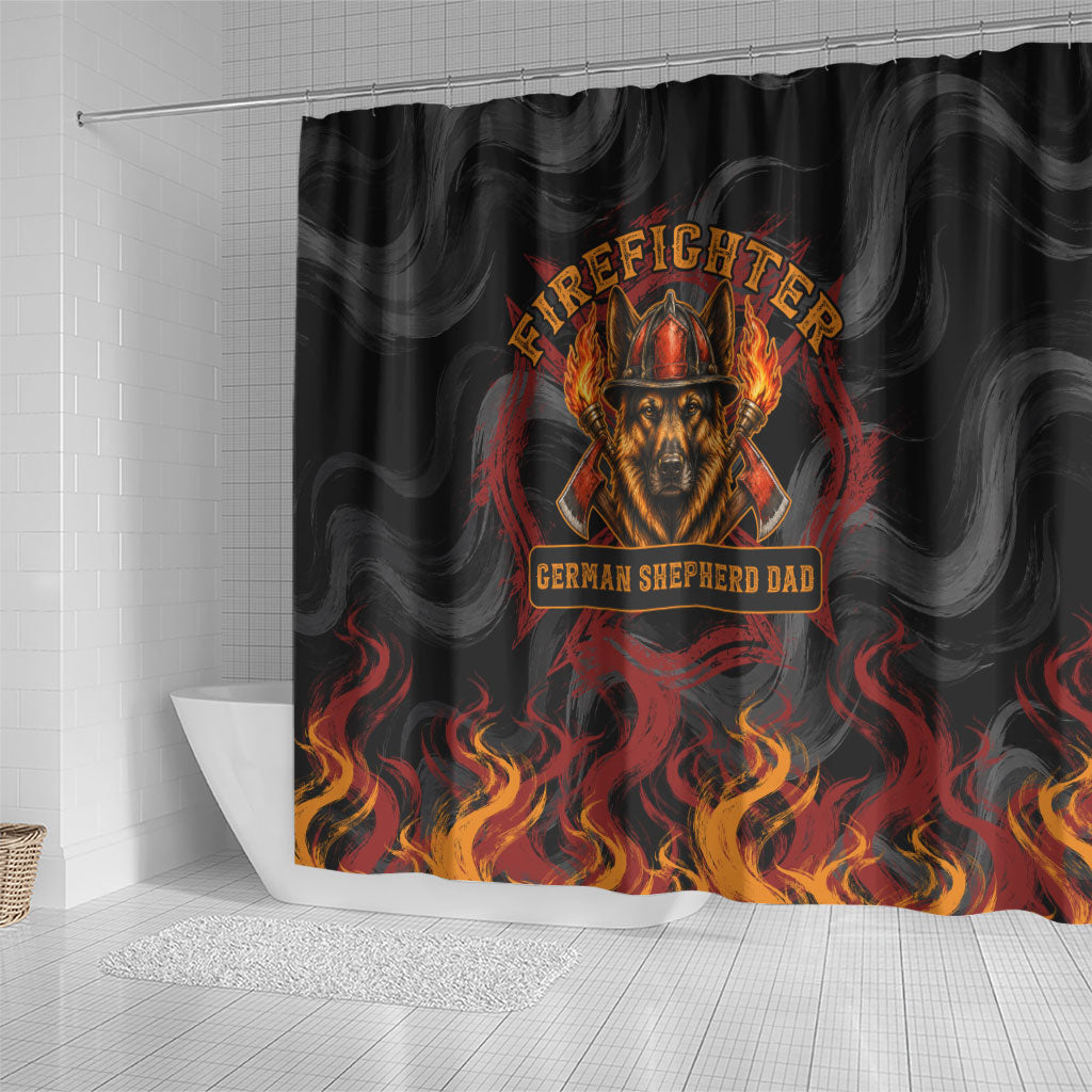 Firefighter German Shepherd Dad Shower Curtain Vintage Fire Flames Sunset City Skyline - Always By My Side