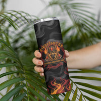 Firefighter German Shepherd Dad Skinny Tumbler Vintage Fire Flames Sunset City Skyline - Always By My Side