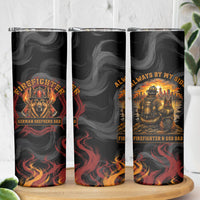Firefighter German Shepherd Dad Skinny Tumbler Vintage Fire Flames Sunset City Skyline - Always By My Side