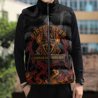 Firefighter German Shepherd Dad Sleeveless Puffer Jacket Vintage Fire Flames Sunset City Skyline - Always By My Side