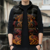 Firefighter German Shepherd Dad Sleeveless Puffer Jacket Vintage Fire Flames Sunset City Skyline - Always By My Side