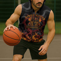 Firefighter German Shepherd Dad Sleeveless Zip Hoodie Vintage Fire Flames Sunset City Skyline - Always By My Side
