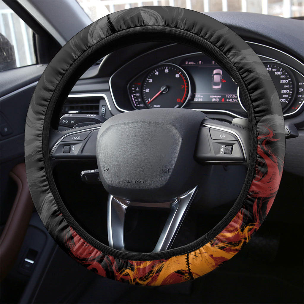 Firefighter German Shepherd Dad Steering Wheel Cover Vintage Fire Flames Sunset City Skyline - Always By My Side