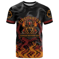 Firefighter German Shepherd Dad T Shirt Vintage Fire Flames Sunset City Skyline - Always By My Side