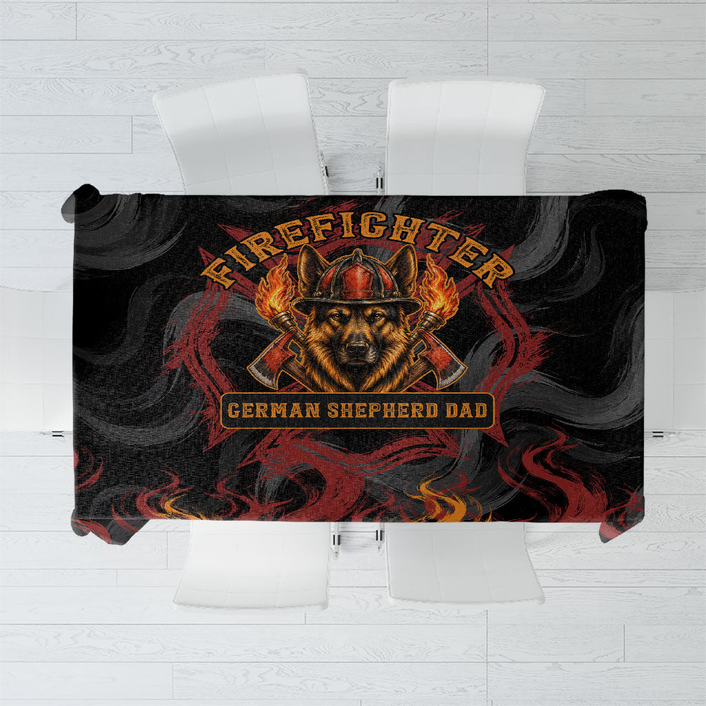 Firefighter German Shepherd Dad Tablecloth Vintage Fire Flames Sunset City Skyline - Always By My Side