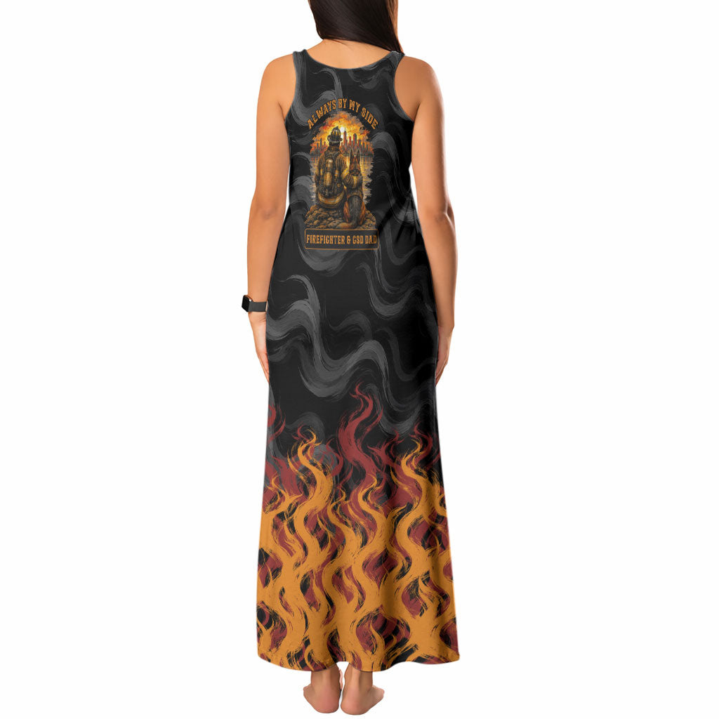 Firefighter German Shepherd Dad Tank Maxi Dress Vintage Fire Flames Sunset City Skyline - Always By My Side