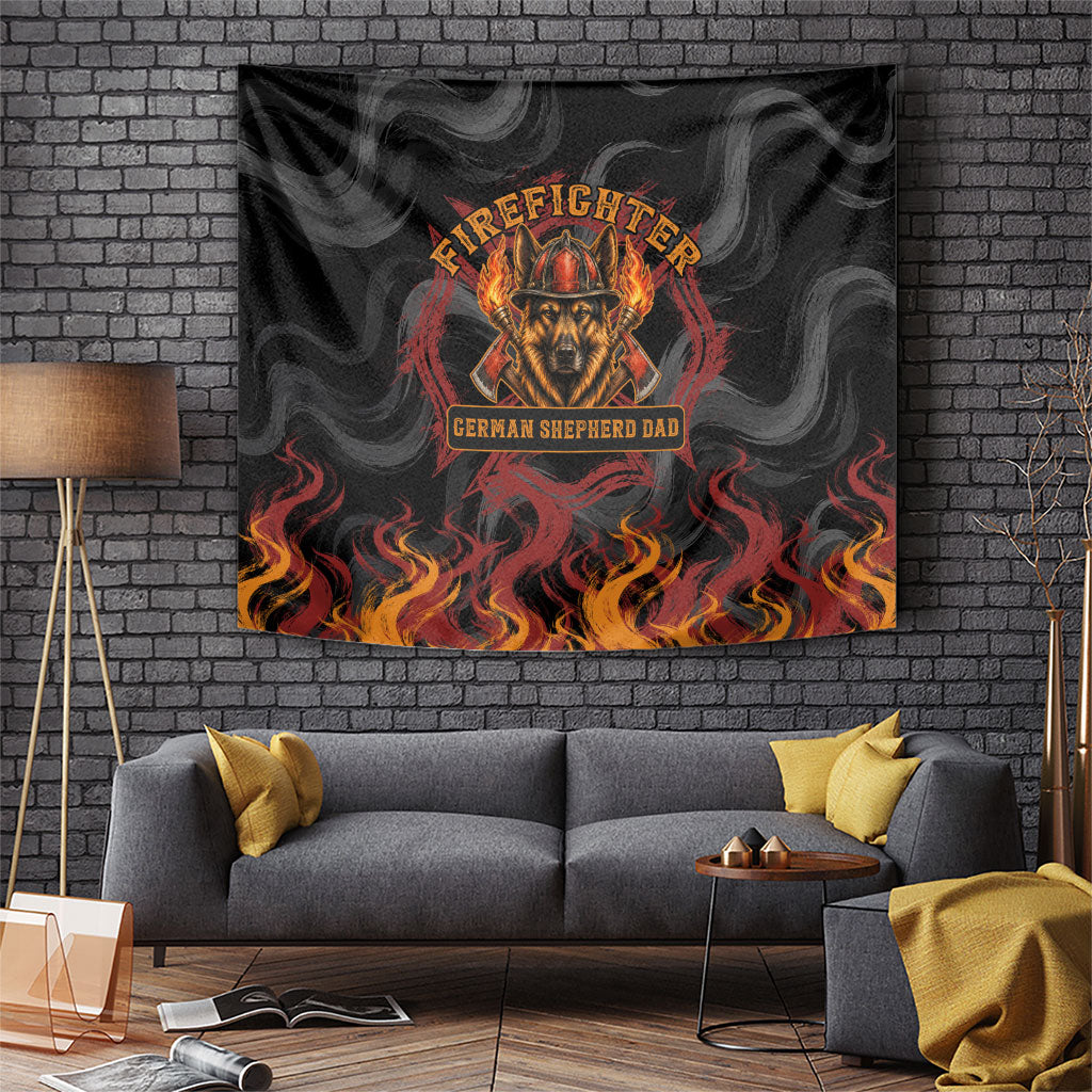 Firefighter German Shepherd Dad Tapestry Vintage Fire Flames Sunset City Skyline - Always By My Side