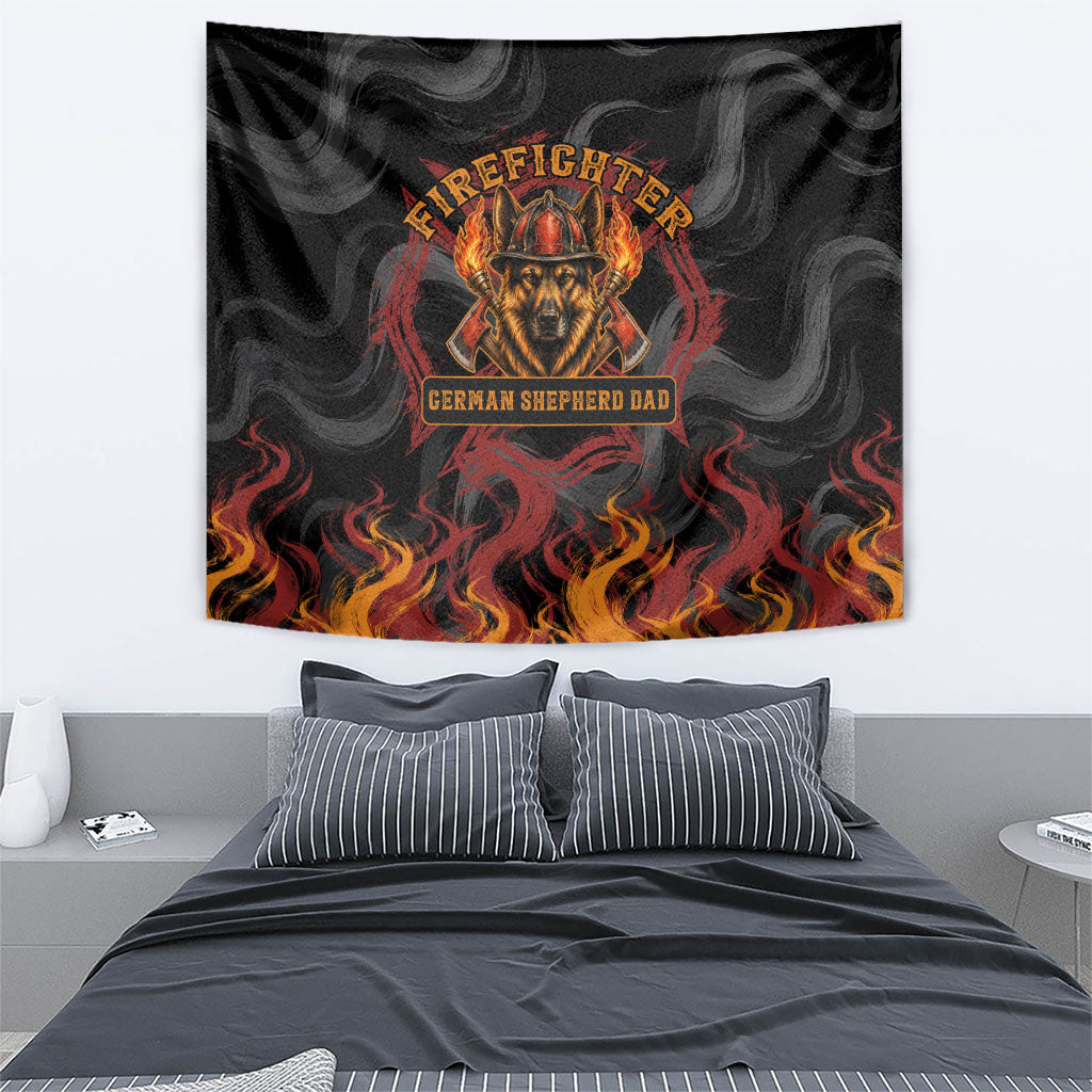 Firefighter German Shepherd Dad Tapestry Vintage Fire Flames Sunset City Skyline - Always By My Side