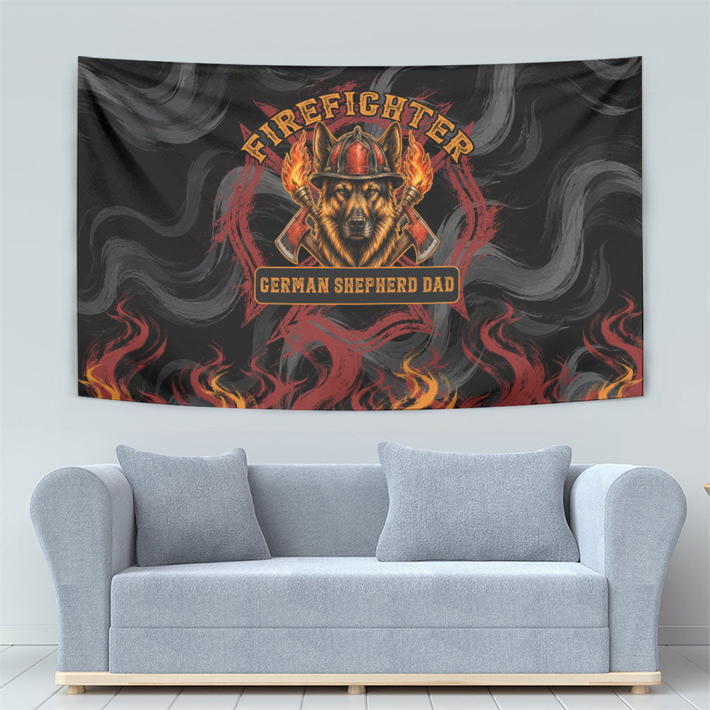 Firefighter German Shepherd Dad Tapestry Vintage Fire Flames Sunset City Skyline - Always By My Side