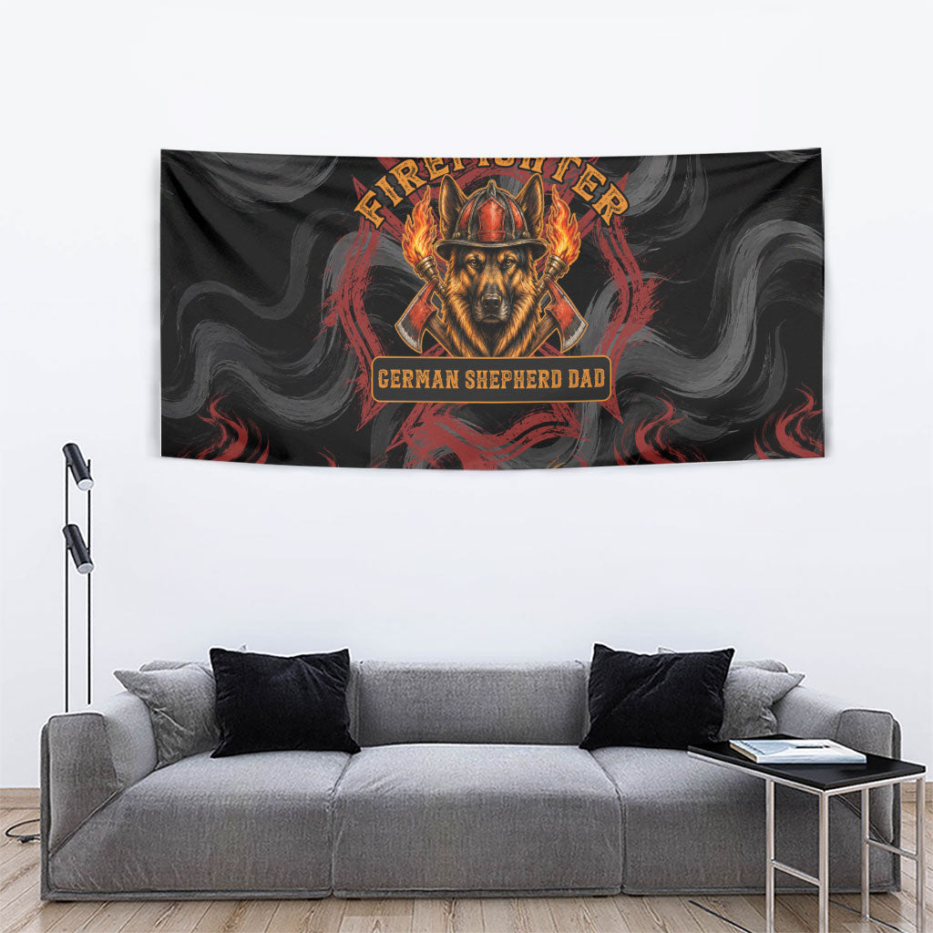Firefighter German Shepherd Dad Tapestry Vintage Fire Flames Sunset City Skyline - Always By My Side