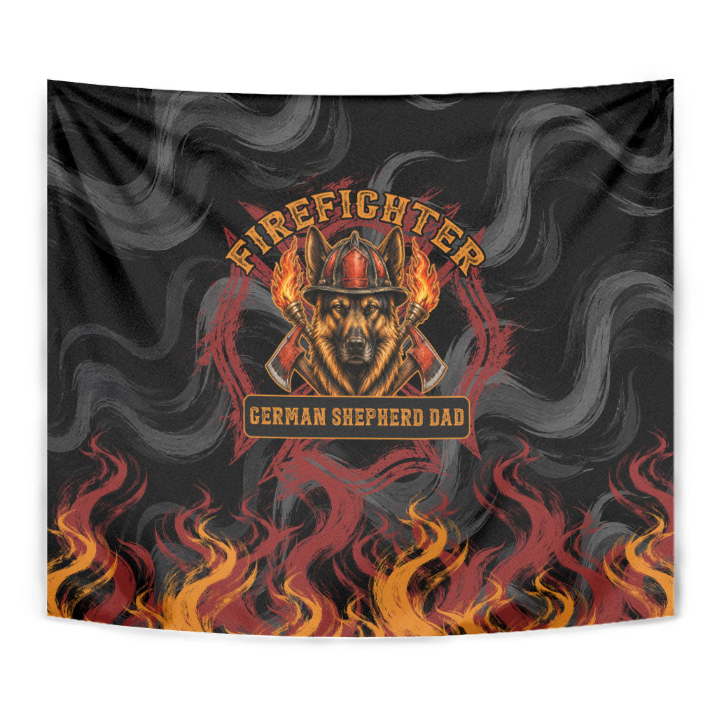 Firefighter German Shepherd Dad Tapestry Vintage Fire Flames Sunset City Skyline - Always By My Side