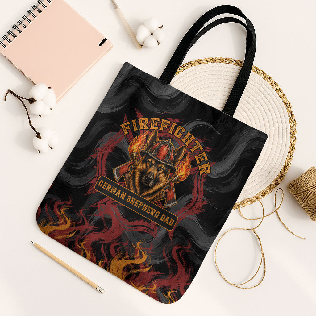 Firefighter German Shepherd Dad Tote Bag Vintage Fire Flames Sunset City Skyline - Always By My Side