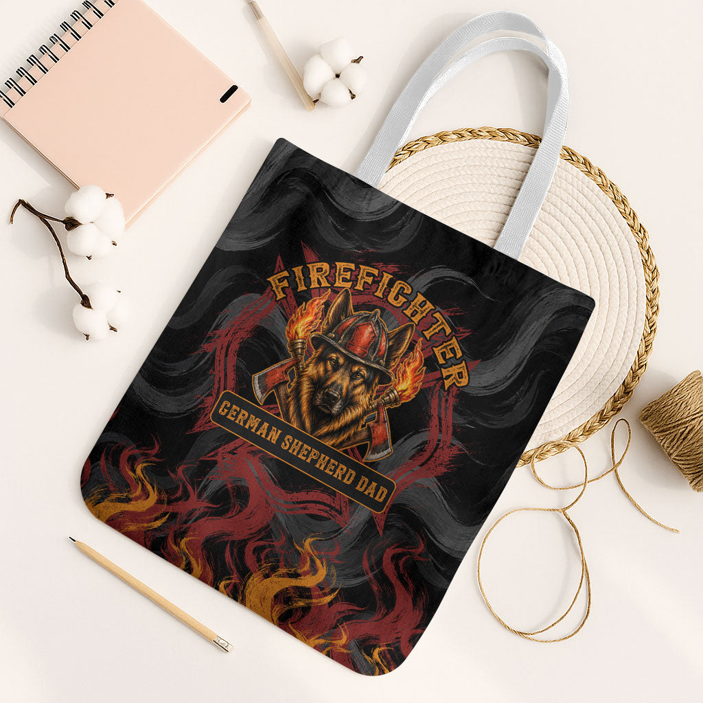 Firefighter German Shepherd Dad Tote Bag Vintage Fire Flames Sunset City Skyline - Always By My Side