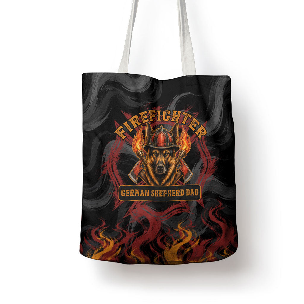 Firefighter German Shepherd Dad Tote Bag Vintage Fire Flames Sunset City Skyline - Always By My Side