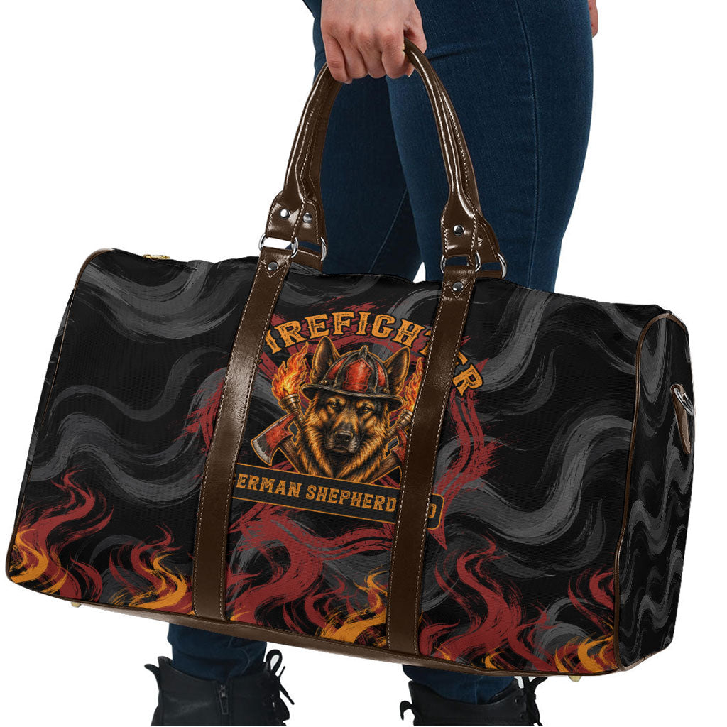 Firefighter German Shepherd Dad Travel Bag Vintage Fire Flames Sunset City Skyline - Always By My Side